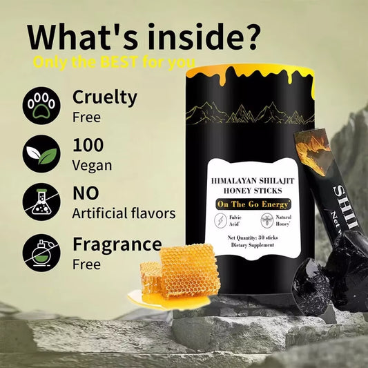 Himalayan Shilajit Sticks with Natural Honey, 30 Sticks, Energy Improve & Immune Support, 75%+ Fulvic Acid, 85+ Trace Minerals