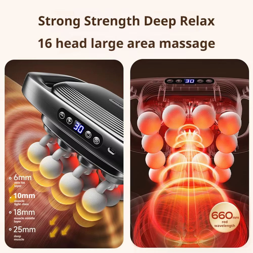5V 24W Multi-Head Fascia Gun Deep Relaxation Muscle Red Light Deep Tissue Body Muscle Massage Gun